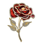 Red Enamel Rose with Rhinestone Stem Brooch — Red Rose