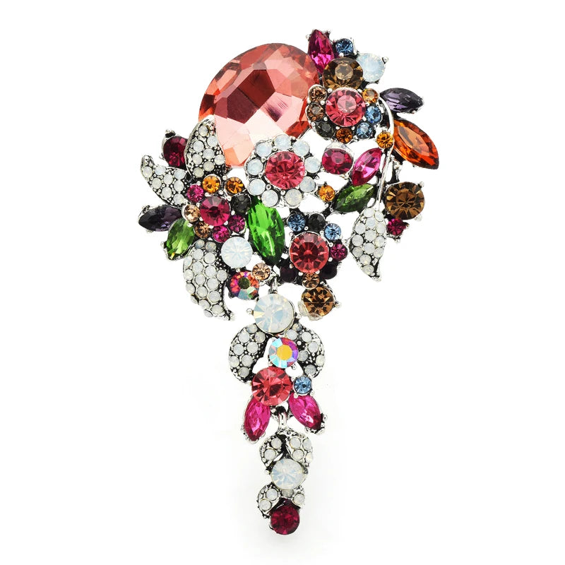 Jeweled Floral Cascade Statement Brooch