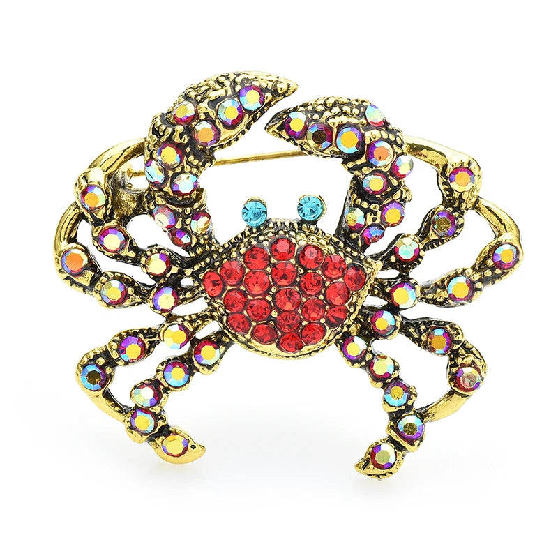 Vintage Jeweled Crab with Raised Claws Brooch