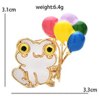 Enamel Frog Holding Colorful Balloons Brooch — dimensions