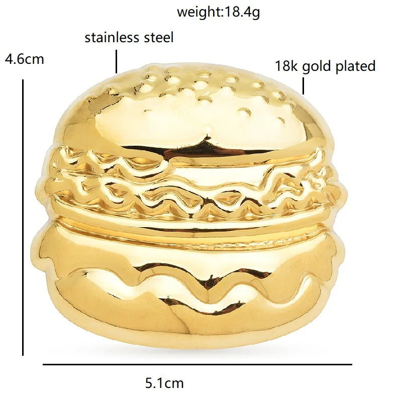 Polished Hamburger Stainless Steel Brooch — dimensions