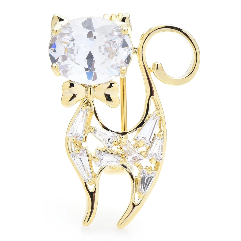 Crystal-Head Cat Brooch