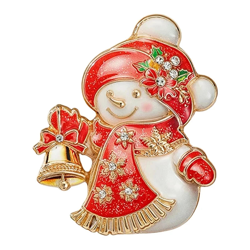 Winter Snowman Holding a Bell Brooch original white background product photo