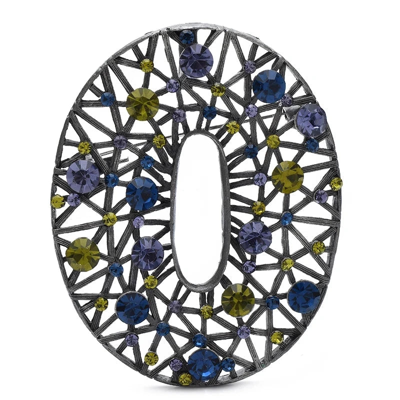 Oval Lattice with Faceted Stones Brooch — Blue & Green