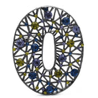 Oval Lattice with Faceted Stones Brooch — Blue & Green