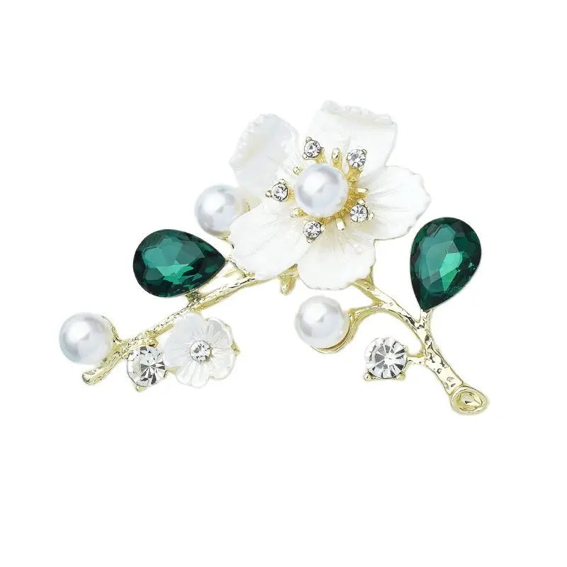 Broche branche fleurie à facettes avec accents effet perle