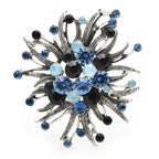 Vintage-Style Jeweled Flower with Curved Petals Brooch — Dark Blue