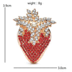 Rhinestone Strawberry with Jeweled Leaves Brooch — dimensions