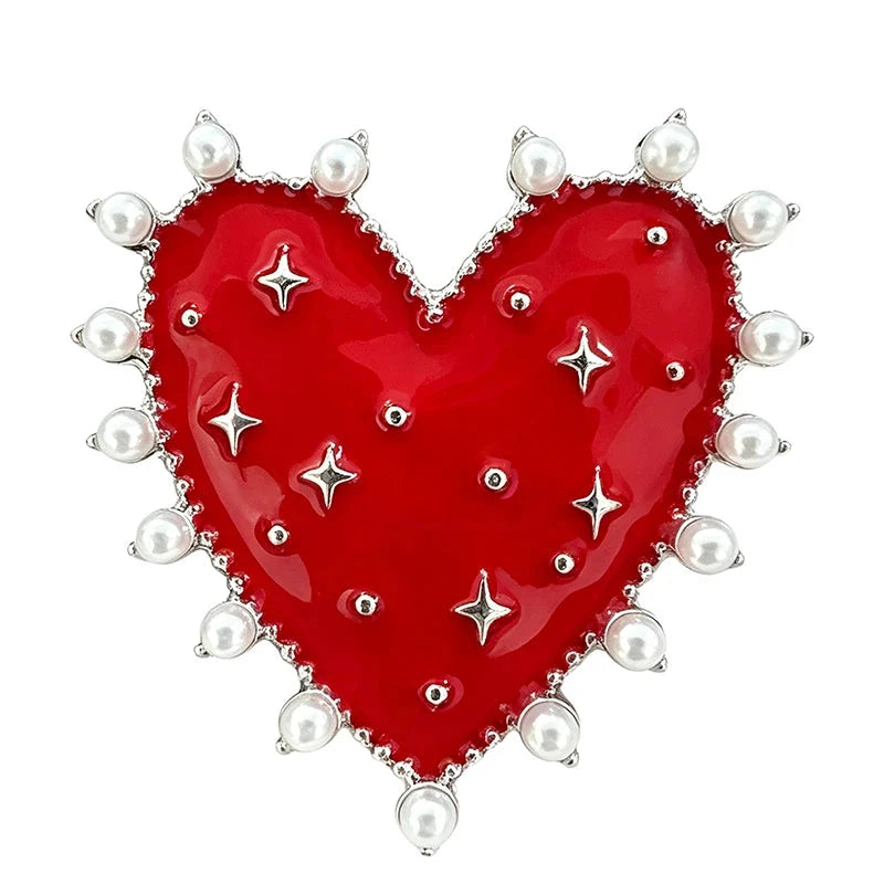 Red Heart with Pearl-Look Border Brooch original white background product photo