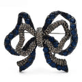 Double-Layer Rhinestone Bow Brooch — Blue