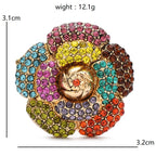 Multicolor Rhinestone Camellia Brooch — dimensions