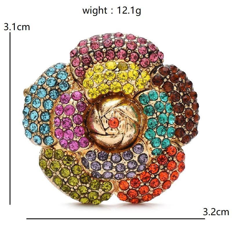 Multicolor Rhinestone Camellia Brooch — dimensions