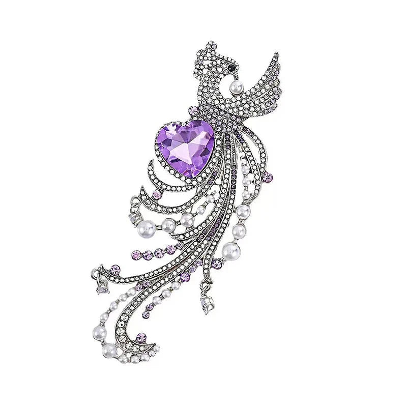 Long-Tailed Bird with Purple Heart Brooch — Purple Heart Bird