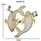 Pisces Dolphins with Blue Star Accents Brooch — dimensions