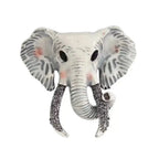 Enamel Elephant Head with Jeweled Tusks Brooch — White