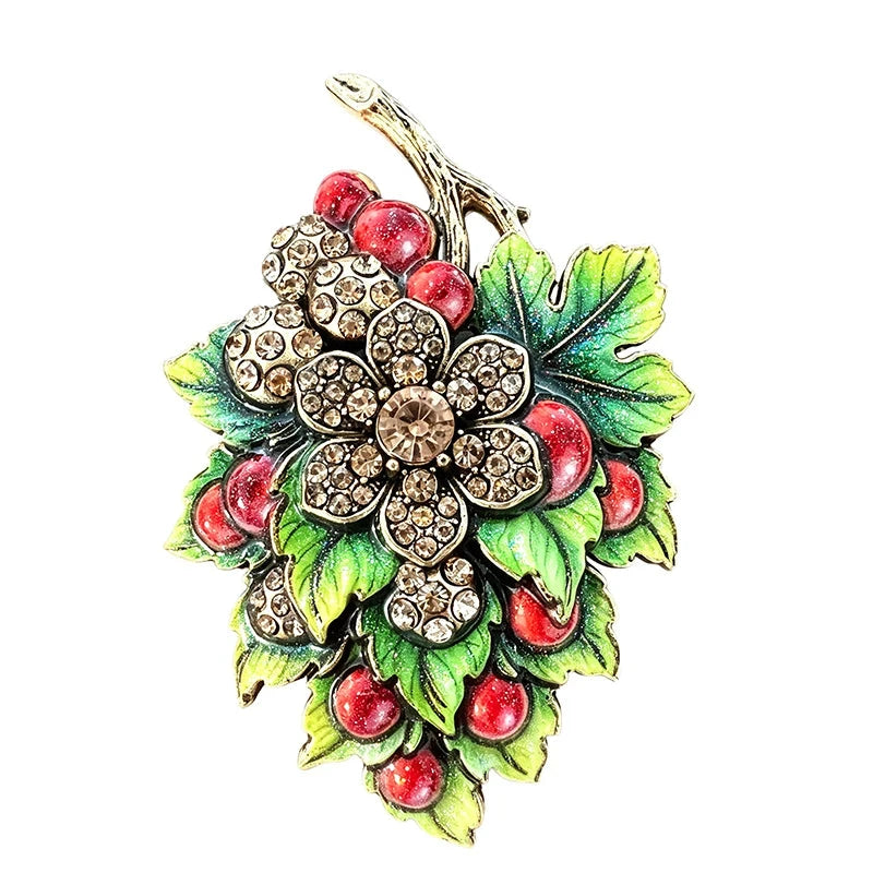 Vintage Currant Berry and Flower Brooch original white background product photo