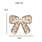 Vintage-Style Rhinestone Bow with Pearl-Look Center Brooch — dimensions