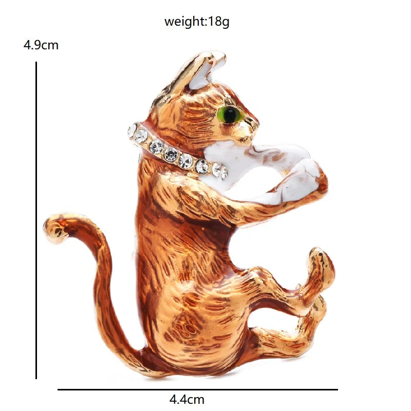 Orange Cat Grooming Its Paw Brooch — dimensions