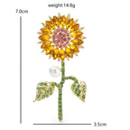 Purple Rhinestone Sunflower on Stem Brooch — dimensions