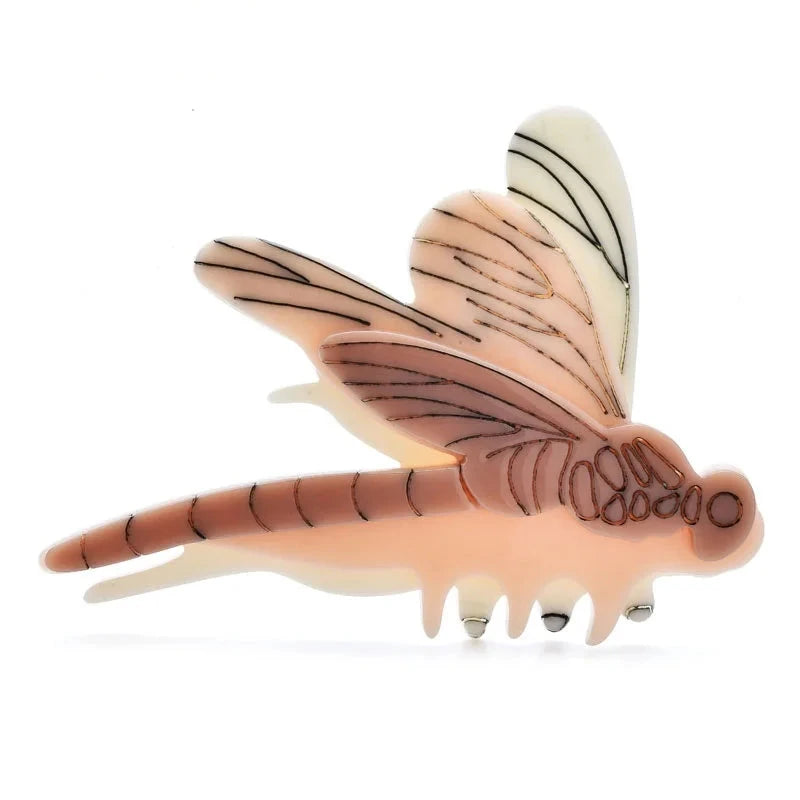 Layered Acrylic Dragonfly Brooch — Brown