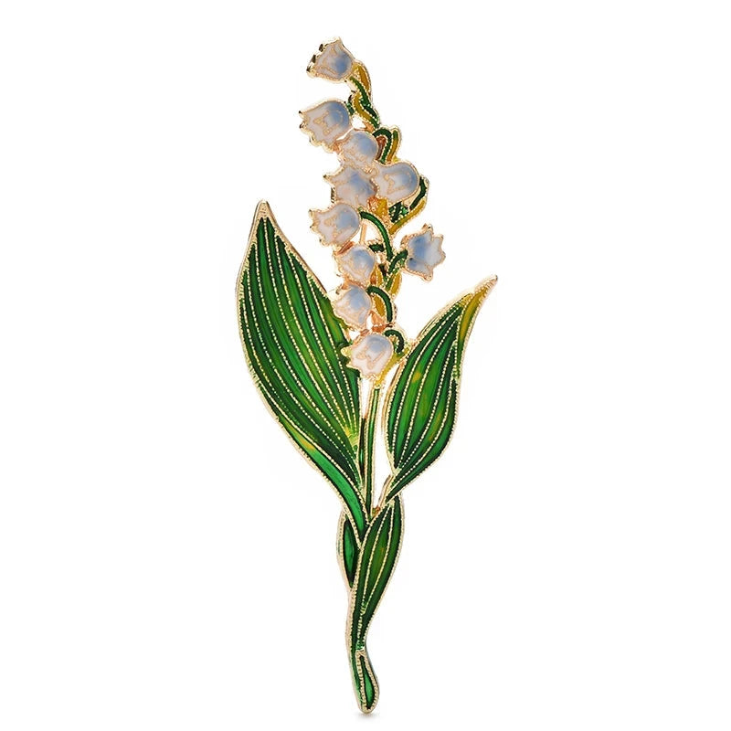 Enamel Lily of the Valley with Leaves Brooch — Blue