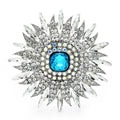 Radiant Rhinestone Sunburst Brooch — Silver & Aqua