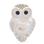 Enamel Owl with White Accent Brooch — White