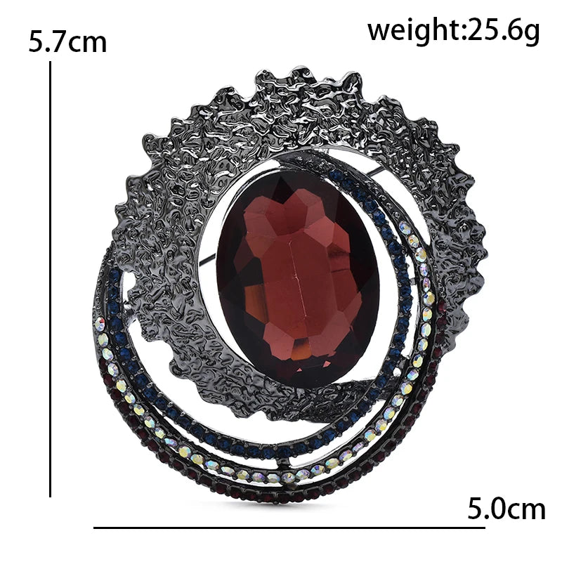 Vintage-Style Faceted Oval with Layered Frame Brooch — dimensions