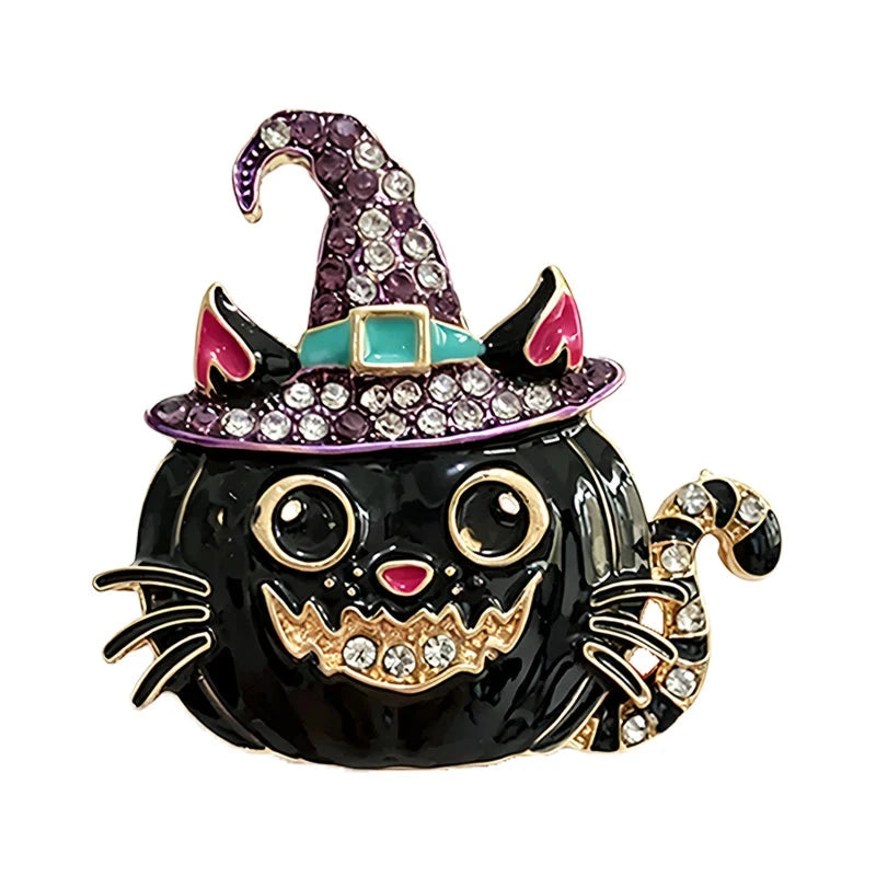 Halloween Pumpkin Cat in Witch Hat Brooch original white background variant photo