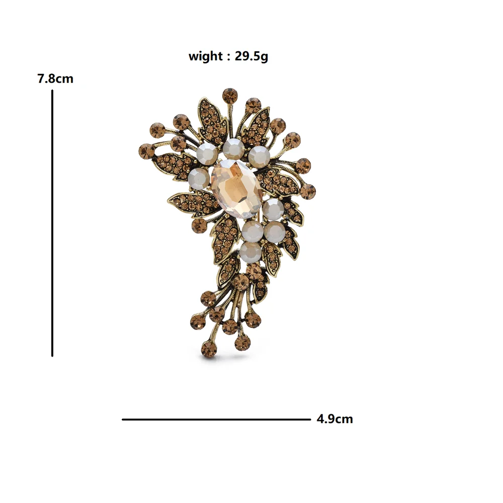 Jeweled Floral Spray with Faceted Petals and Bead Drops Brooch dimensions and weight