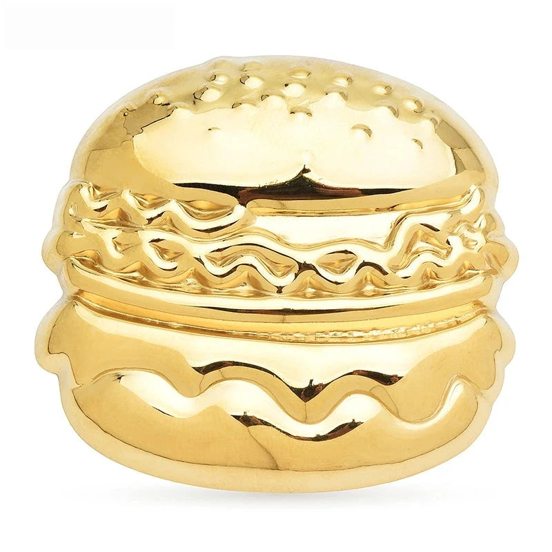 Polished Hamburger Stainless Steel Brooch — Gold