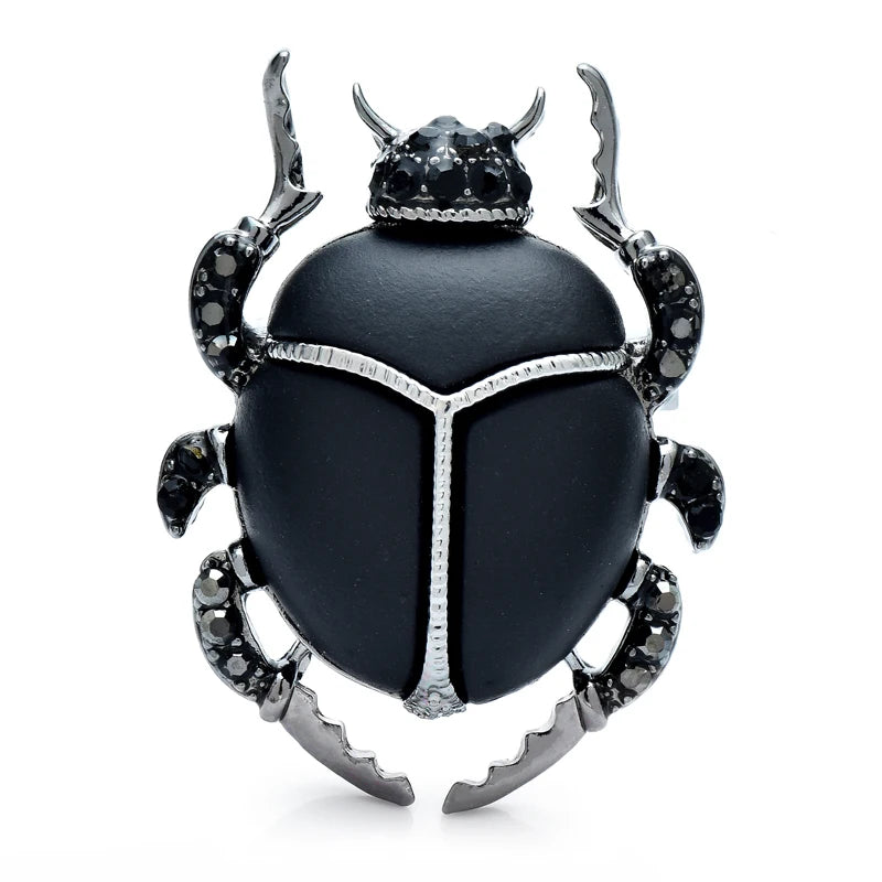Jeweled Enamel Beetle Brooch — Black