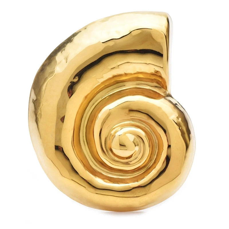 Polished Spiral Seashell Brooch — Gold