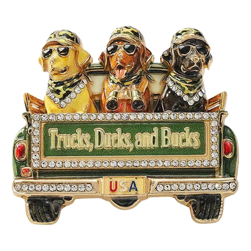 Three Dogs in a Pickup Truck Brooch original white background product photo