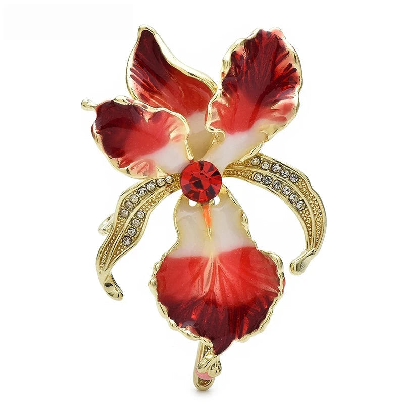 Enamel Orchid with Rhinestone Arched Petals Brooch original variant product photo
