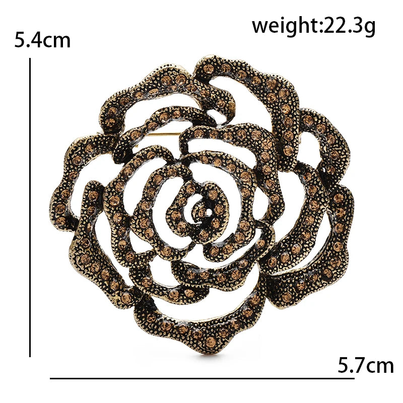 Openwork Rhinestone Rose Brooch — dimensions