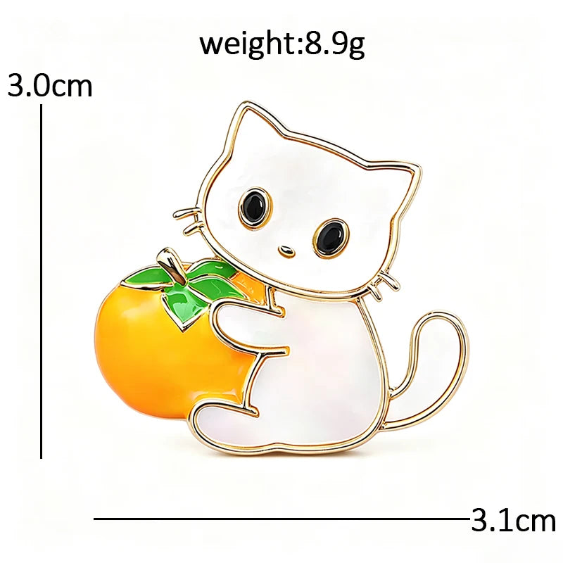 Little Cat Holding a Persimmon Brooch