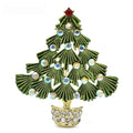 Enamel Christmas Tree in Jeweled Pot Brooch — White