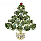 Enamel Christmas Tree in Jeweled Pot Brooch — White