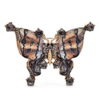 Vintage-Style Patterned Butterfly Brooch — Brown