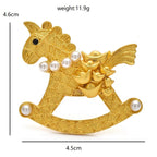 Gold-Tone Rocking Horse with Pearl-Look Trim Brooch dimensions and weight