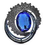 Vintage-Style Faceted Oval with Layered Frame Brooch — Blue