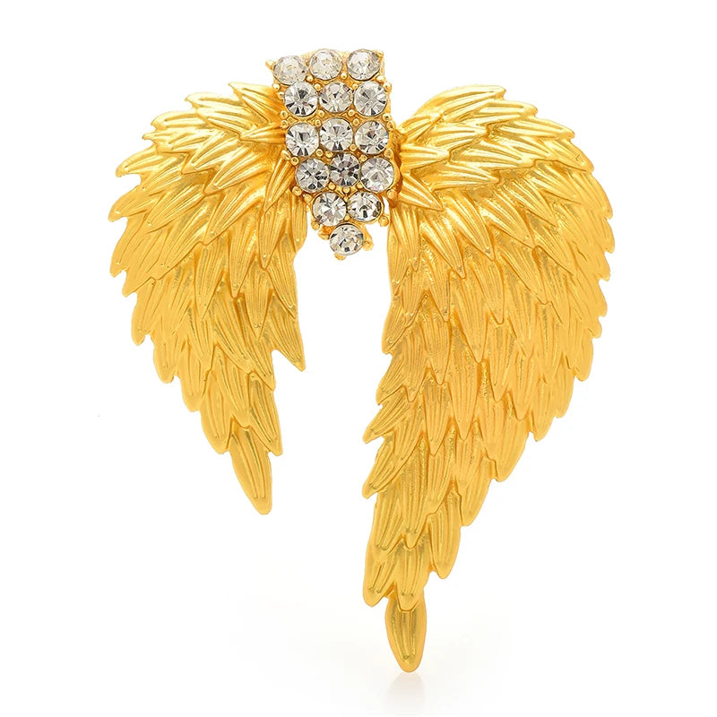 Golden Feather Wings with Rhinestone Center Brooch — Golden Feather Wings