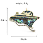 Abalone-Look Cruise Ship with Rhinestone Waves Brooch — dimensions
