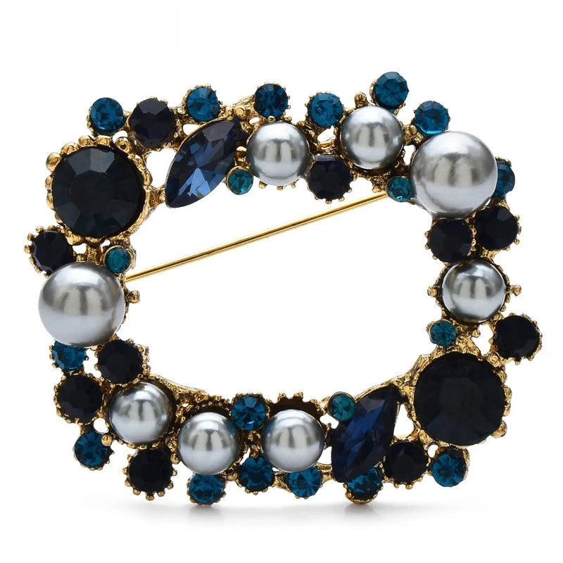 Rectangular Pearl-Look Wreath with Faceted Accents Brooch original variant product photo