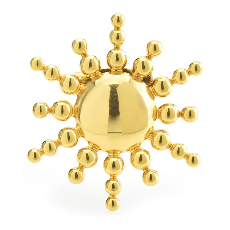 Polished Sunburst Disc Brooch
