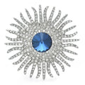 Jeweled Sunburst with Round Center Brooch — Silver & Blue