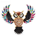Spread-Wing Owl with Colorful Rhinestones Brooch — Colorful Owl