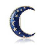 Starry Enamel Crescent Moon Brooch — Blue