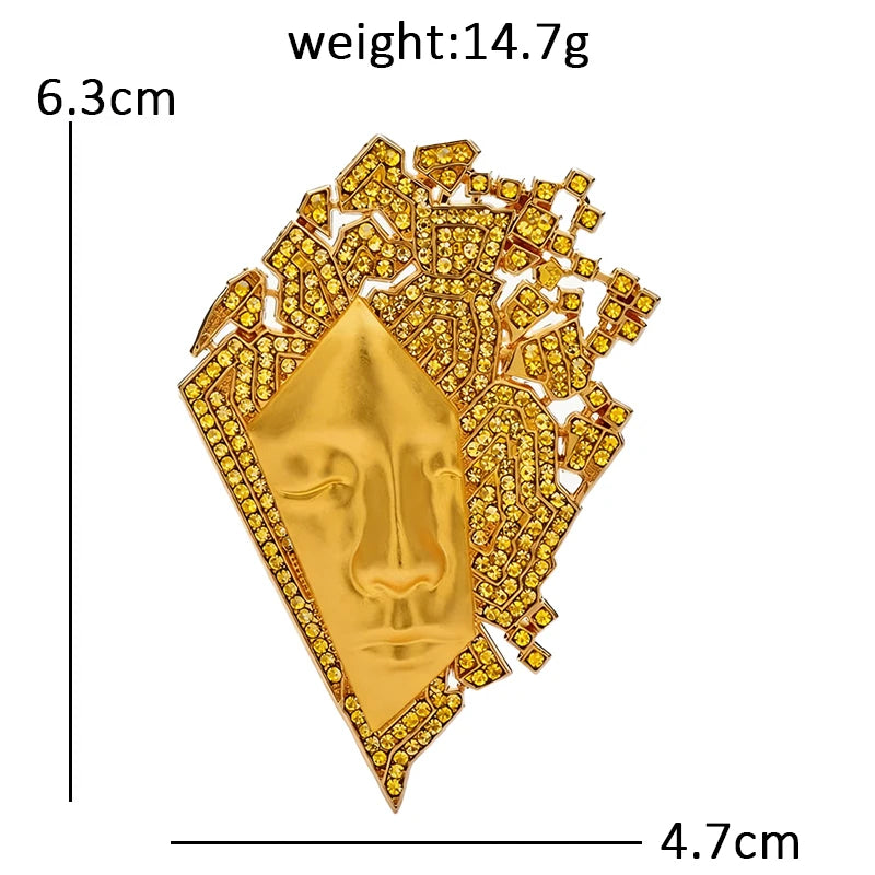Geometric Jeweled Abstract Face Brooch
